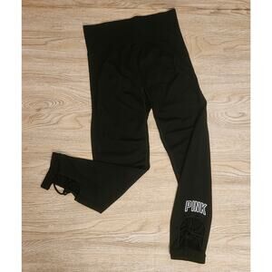 Victoria's Secret PINK Ultimate Seamless Black Strappy Legging Pants Size Large